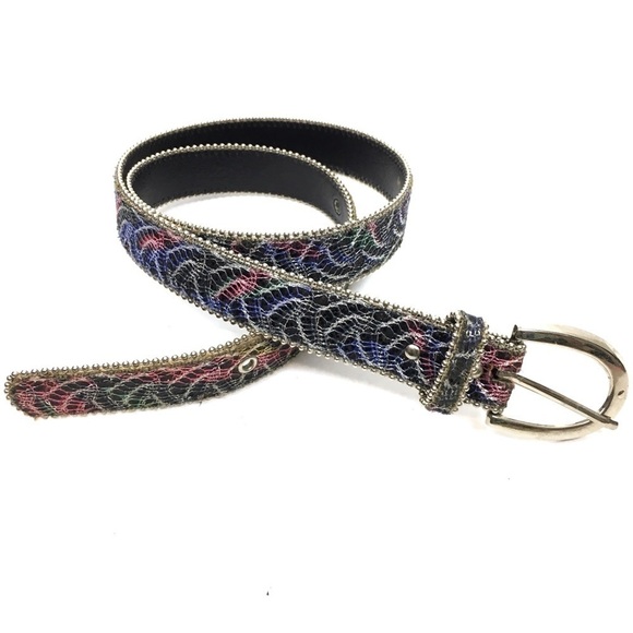 VINTAGE Belt Lace 80s 90s Rainbow Bead Edges Glitter Madonna Paula Abdul Style - Picture 1 of 9